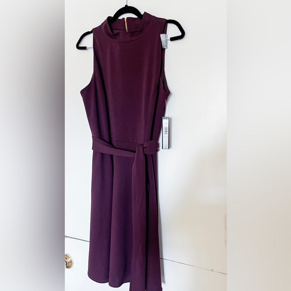 Stunning burgundy Tahari Arthur S Levine mock neck dress with gold zipper back